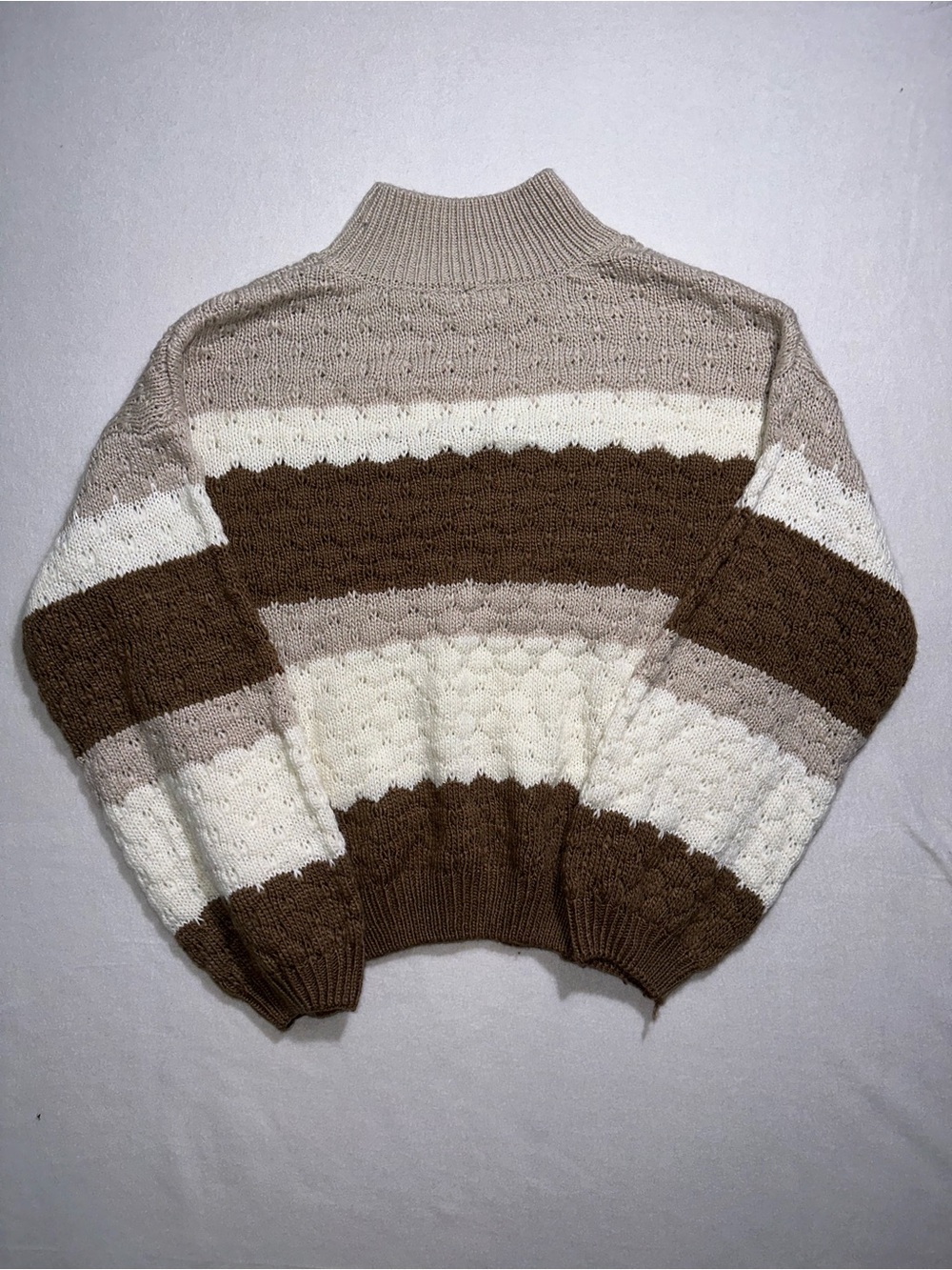 mine Striped Mock Neck Sweater in Brown, Cream & Tan